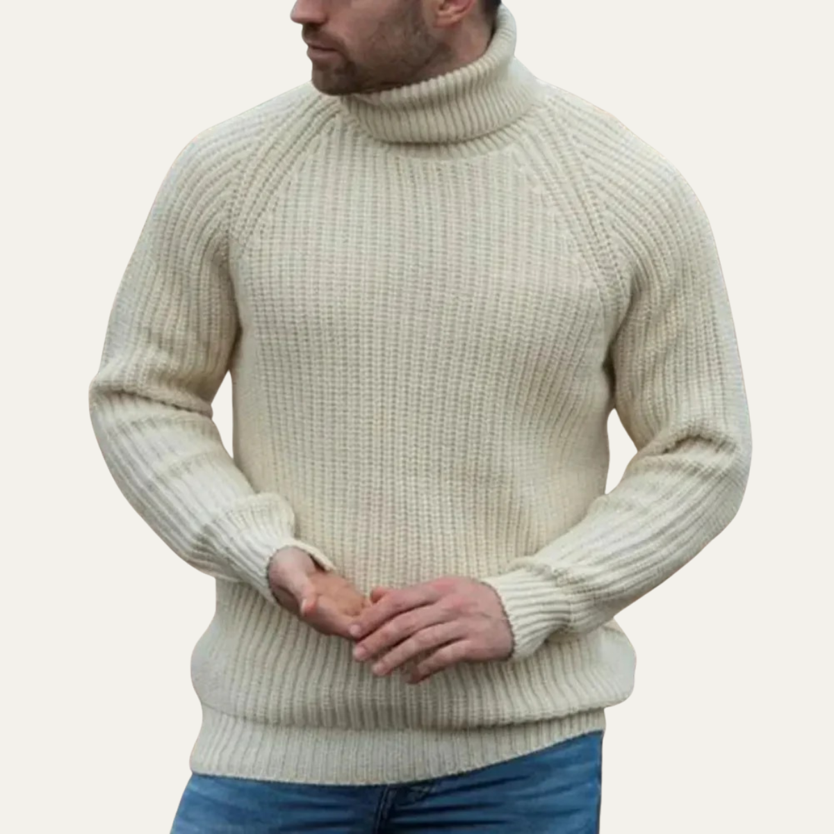 Arlo | Men's Turtleneck Sweater Cream Ribbed Knit