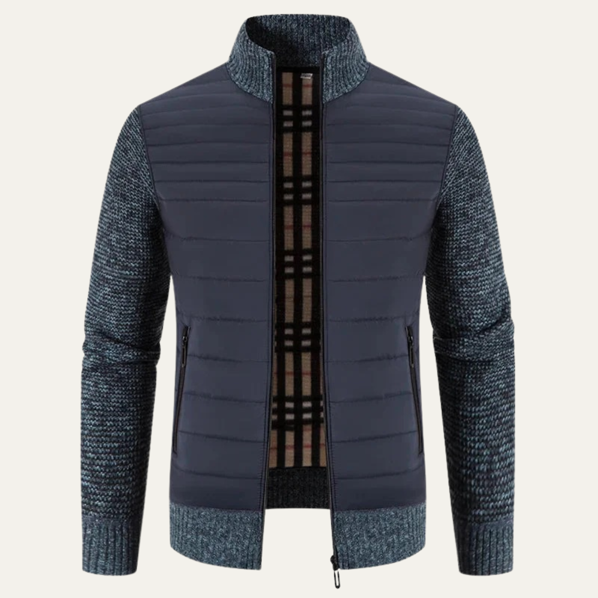 Beau | Men's Quilted Puffer Jacket Gray Knit Sleeves