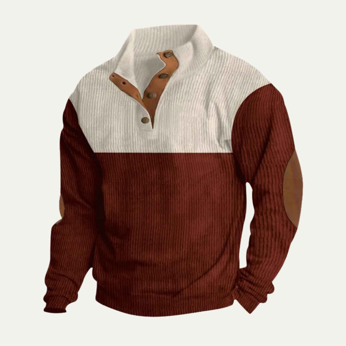Bram | Men's Color Block Henley Sweater Cream Black Elbow Patches