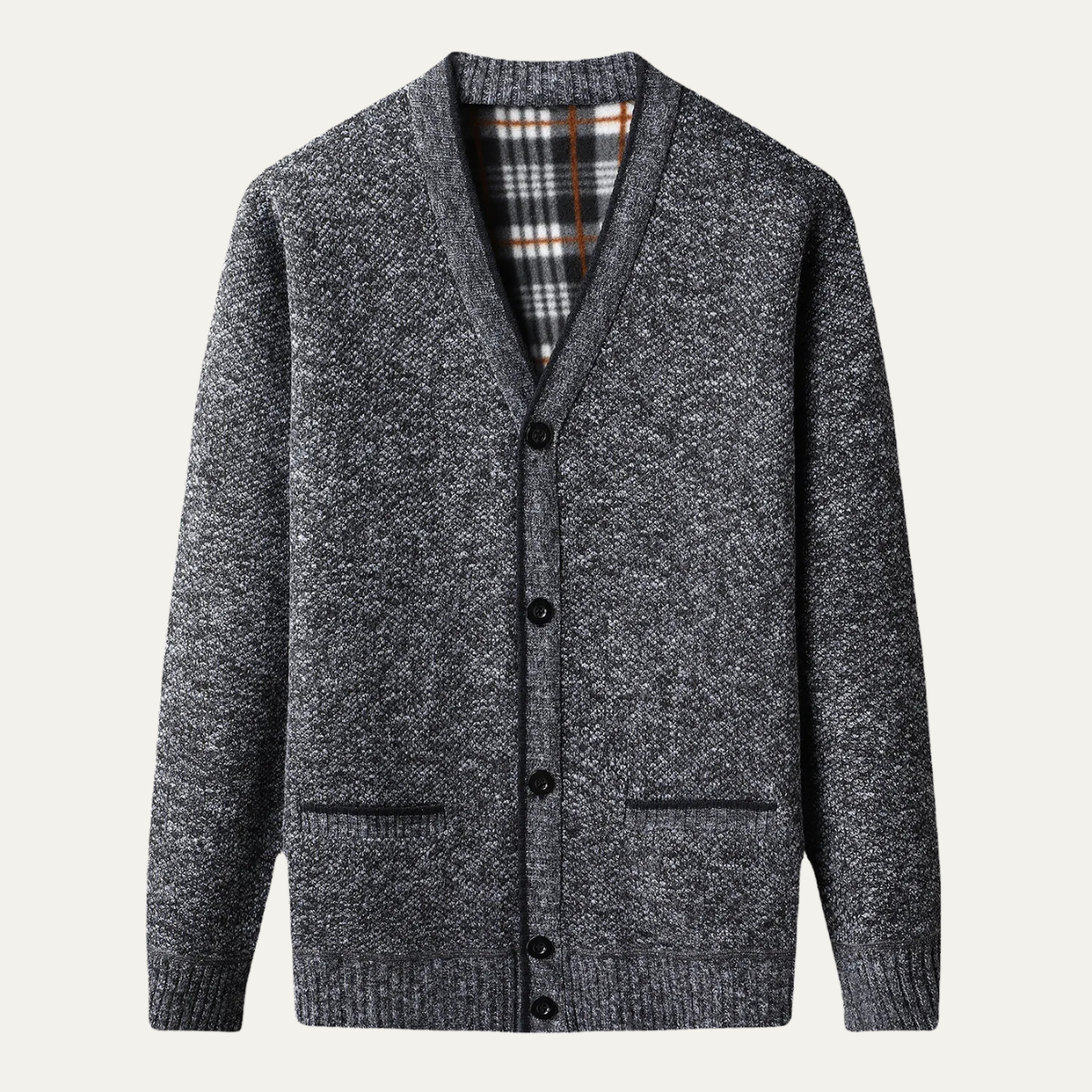 Beau | Men's Cardigan Gray Cable Knit Button Up Pockets