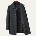 Dama Washington Jasper men's wool blend overcoat charcoal down insulated - front view