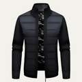 Dama Washington Rhys men's quilted puffer jacket black knit sleeves zip up - front view