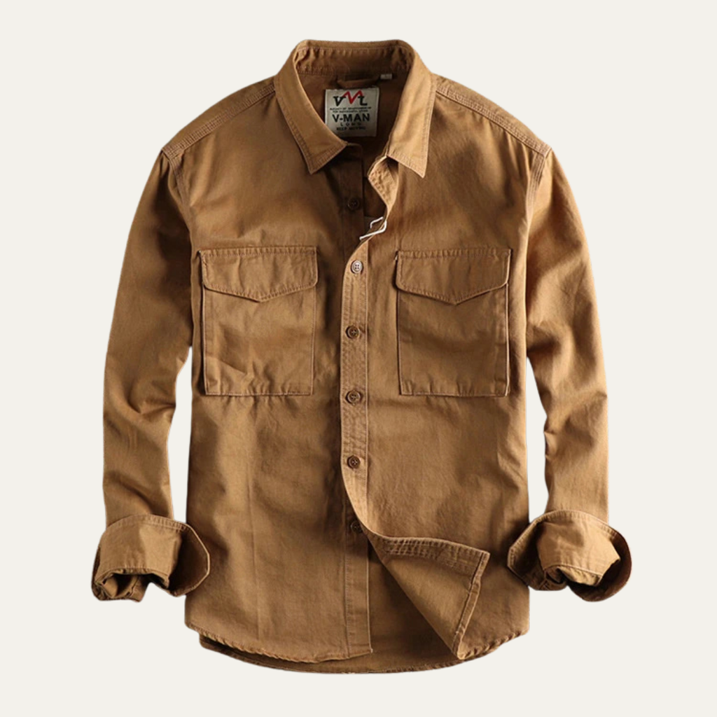 Dama Washington Axel men's utility canvas shirt jacket tan - front view