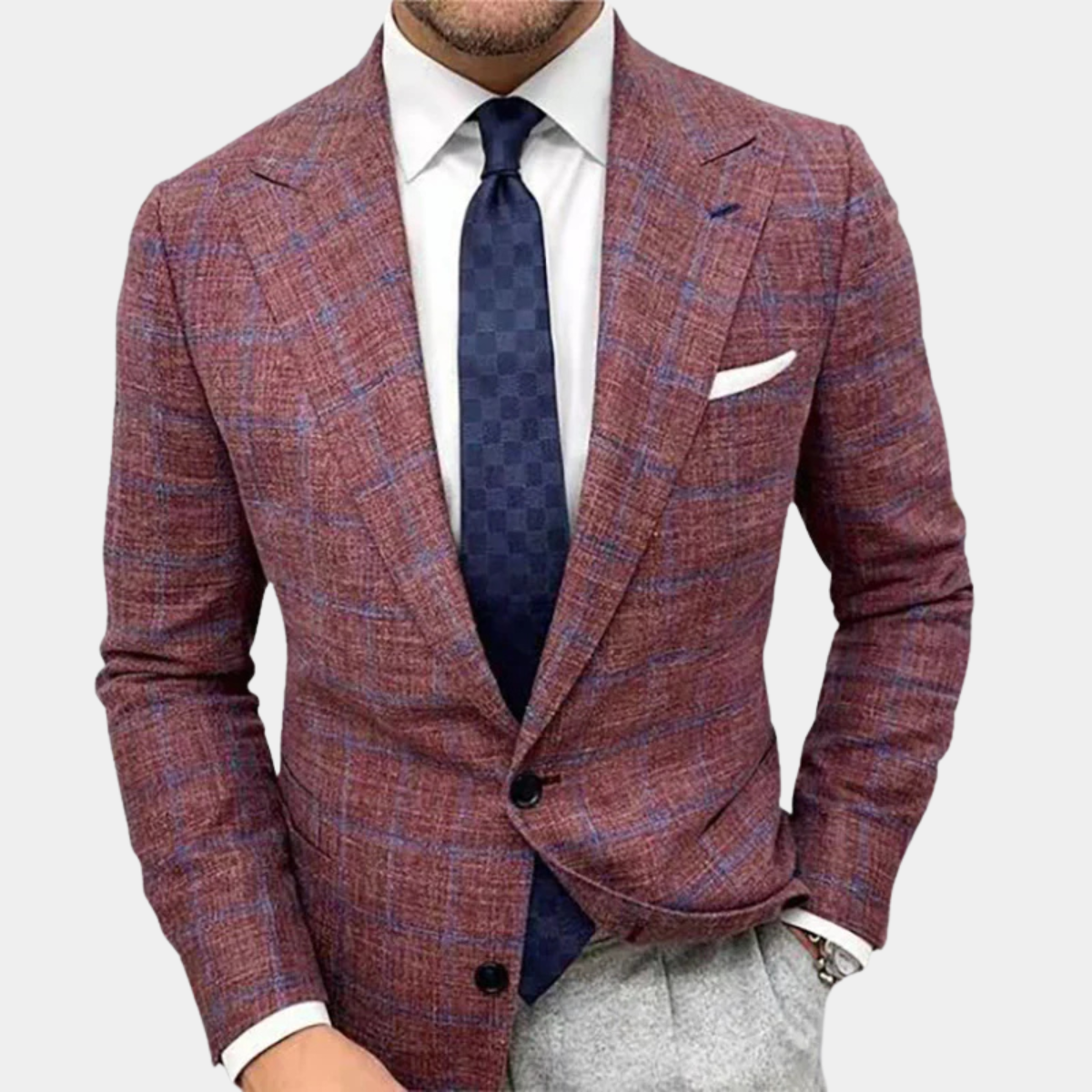 Ashton | Men's Check Blazer Navy Blue Tailored Fit