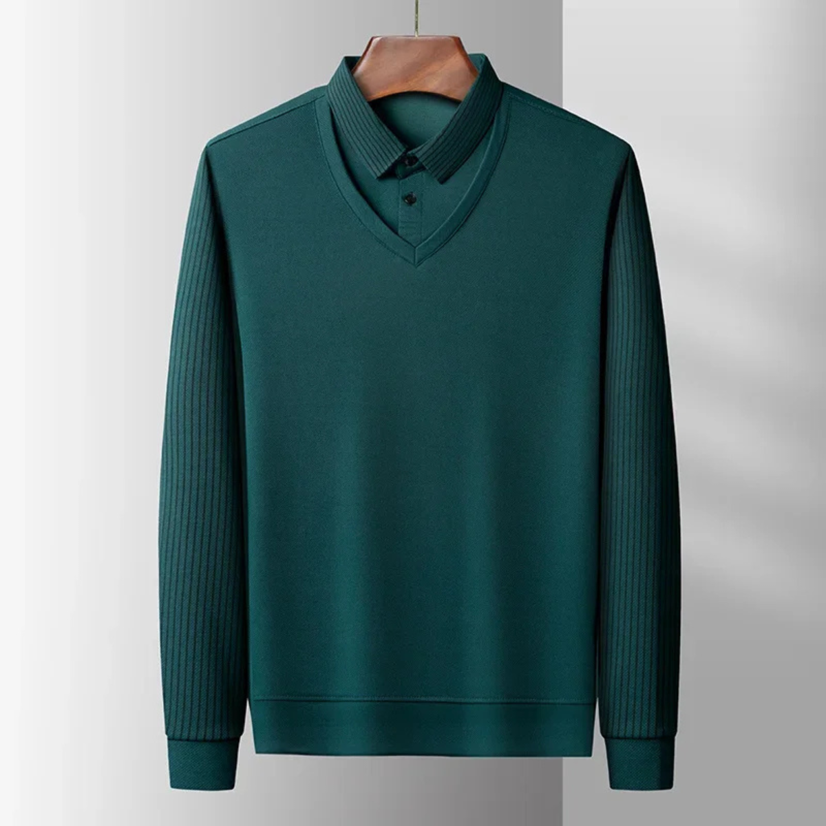 Sage | Men's Mock Neck Sweater Sage Green Ribbed Sleeves