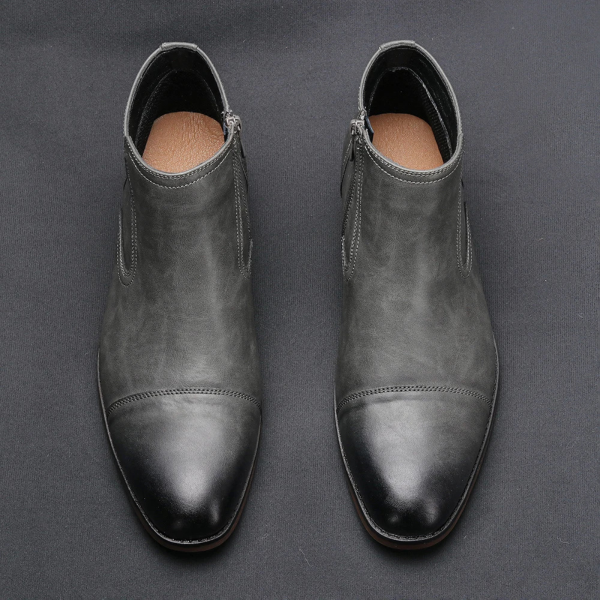 Jude | Men's Leather Ankle Boots Gray Lace Up