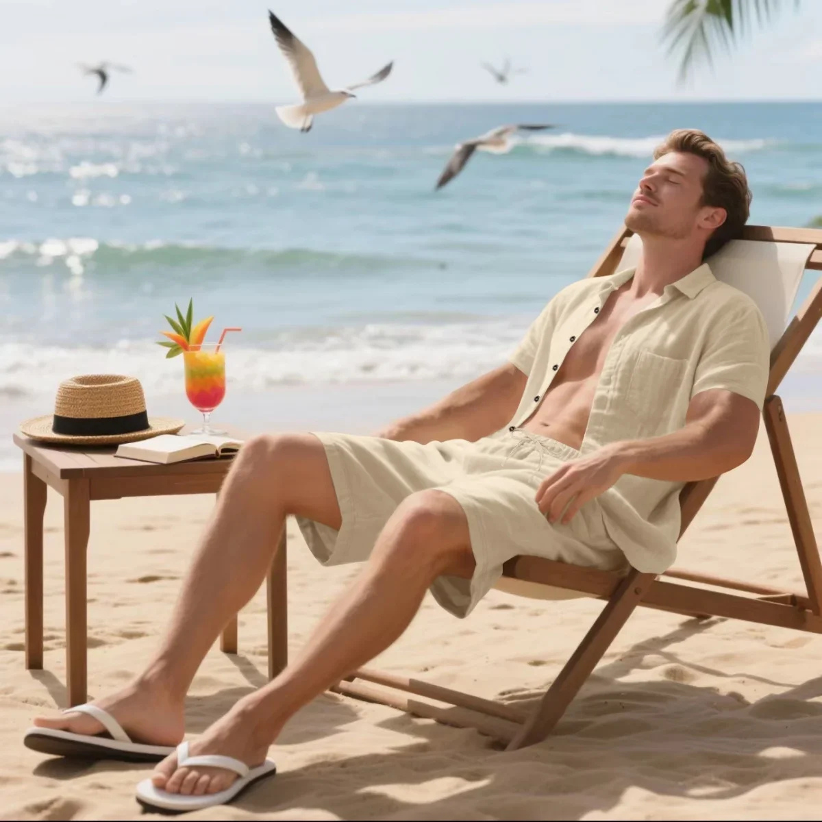 Luca | Men's Casual Linen Shirt Shorts Set Cream