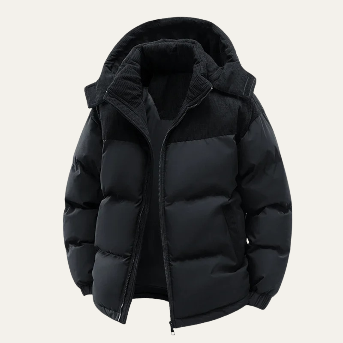 Ezra | Men's Puffer Jacket Black Hooded Quilted Winter