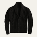 Dama Washington Axel men's cable knit cardigan black shawl collar button up - front view