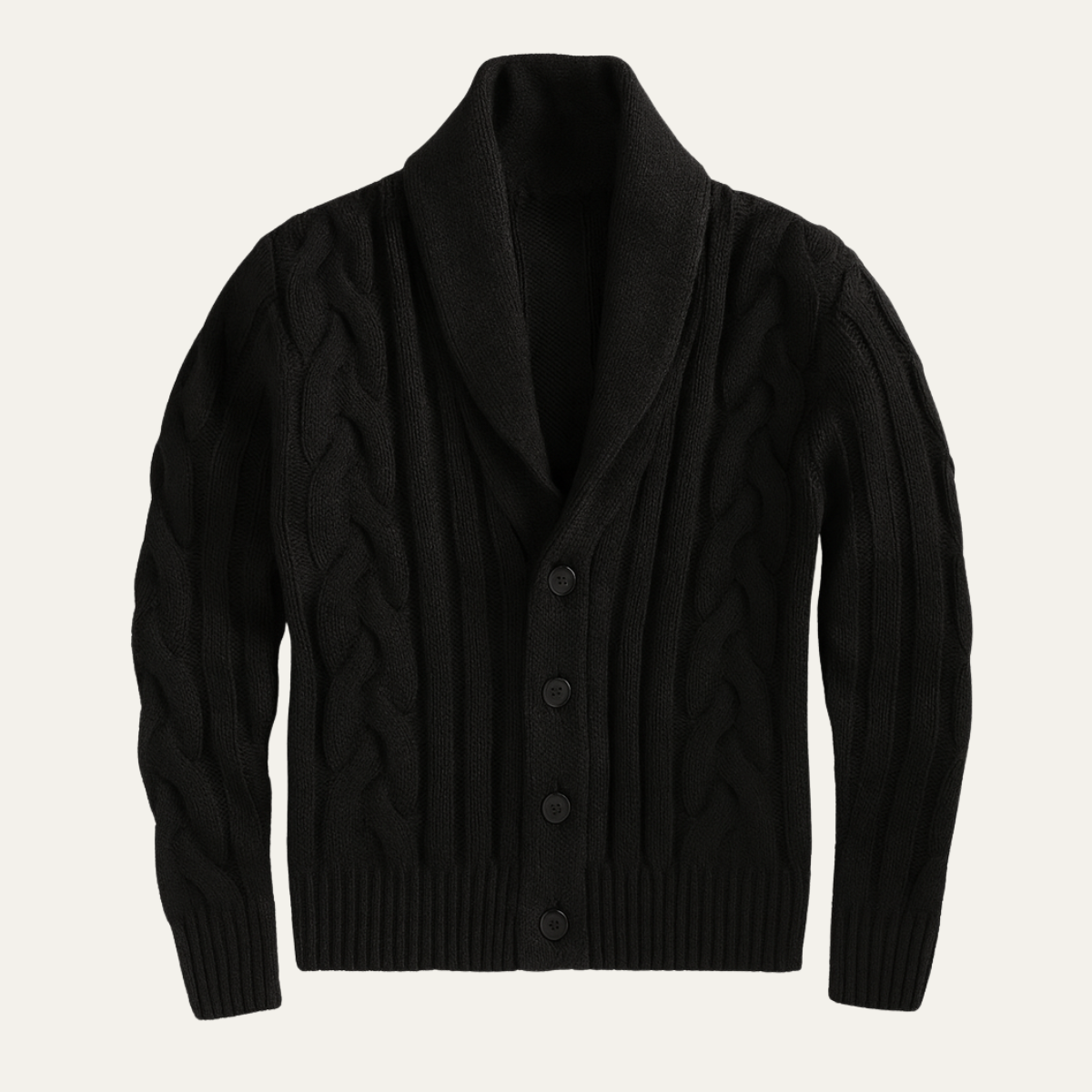 Axel | Men's Cable Knit Cardigan Black Shawl Collar Button Up