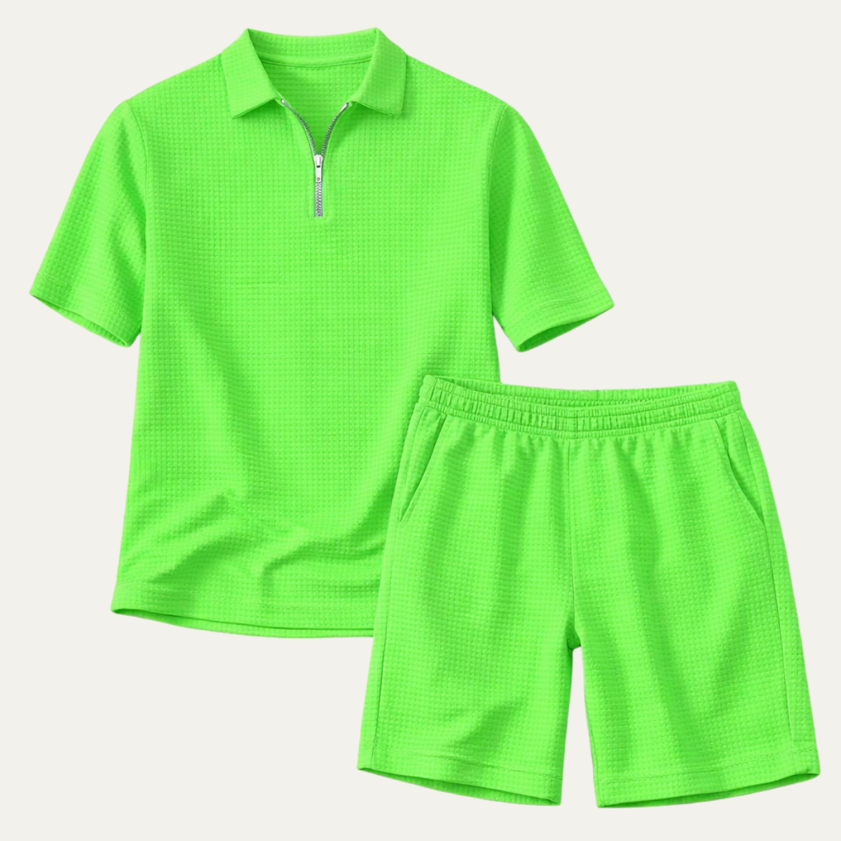Axel | Men's Sweatsuit Green Textured Polo Shirt Shorts Set