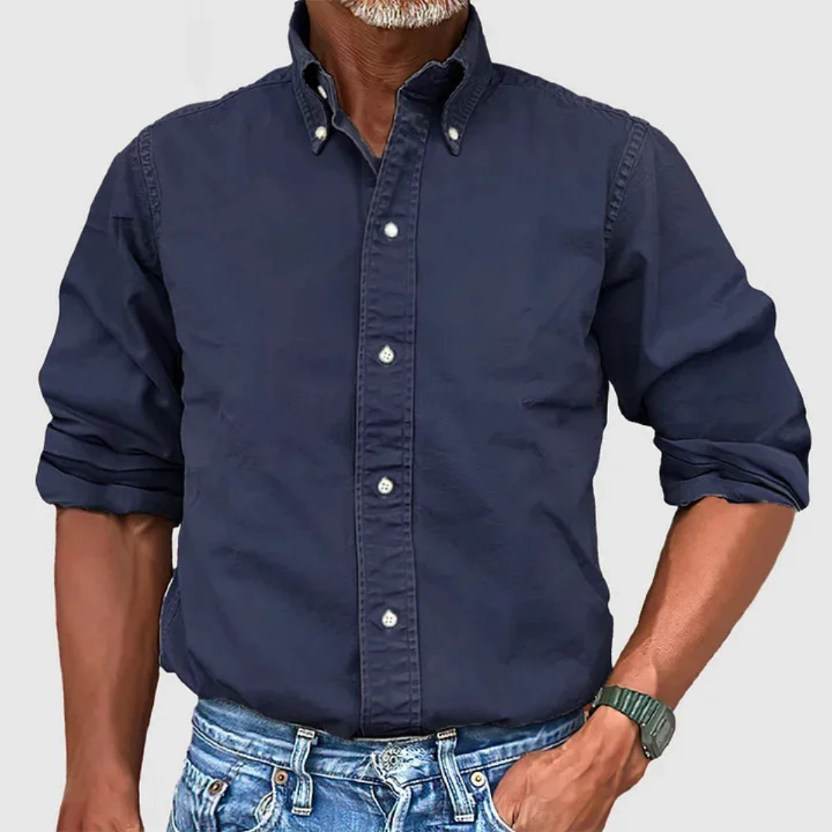Wade | Men's Button Up Shirt Cream Long Sleeve Collared