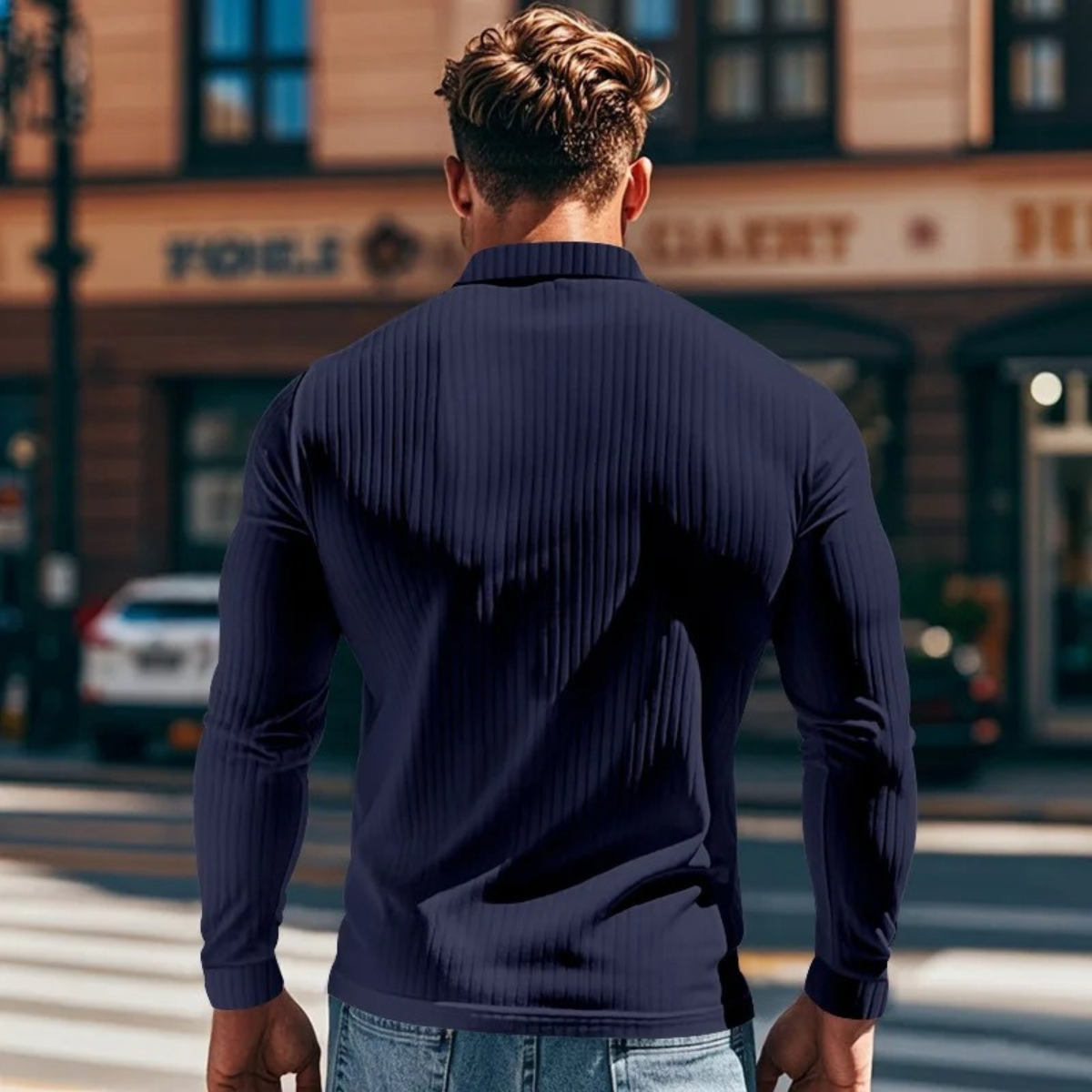 Soren | Men's Ribbed Polo Shirt Black Long Sleeve