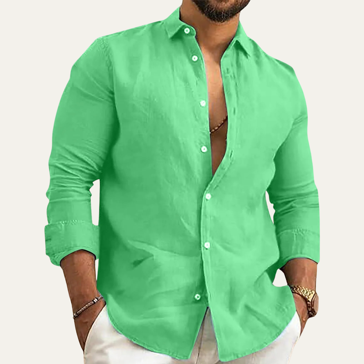 Axel | Men's Button Up Shirt White Long Sleeve Casual