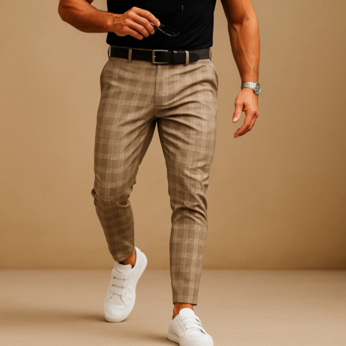 Tate | Men's Smart Casual Check Slim Fit Pants Black