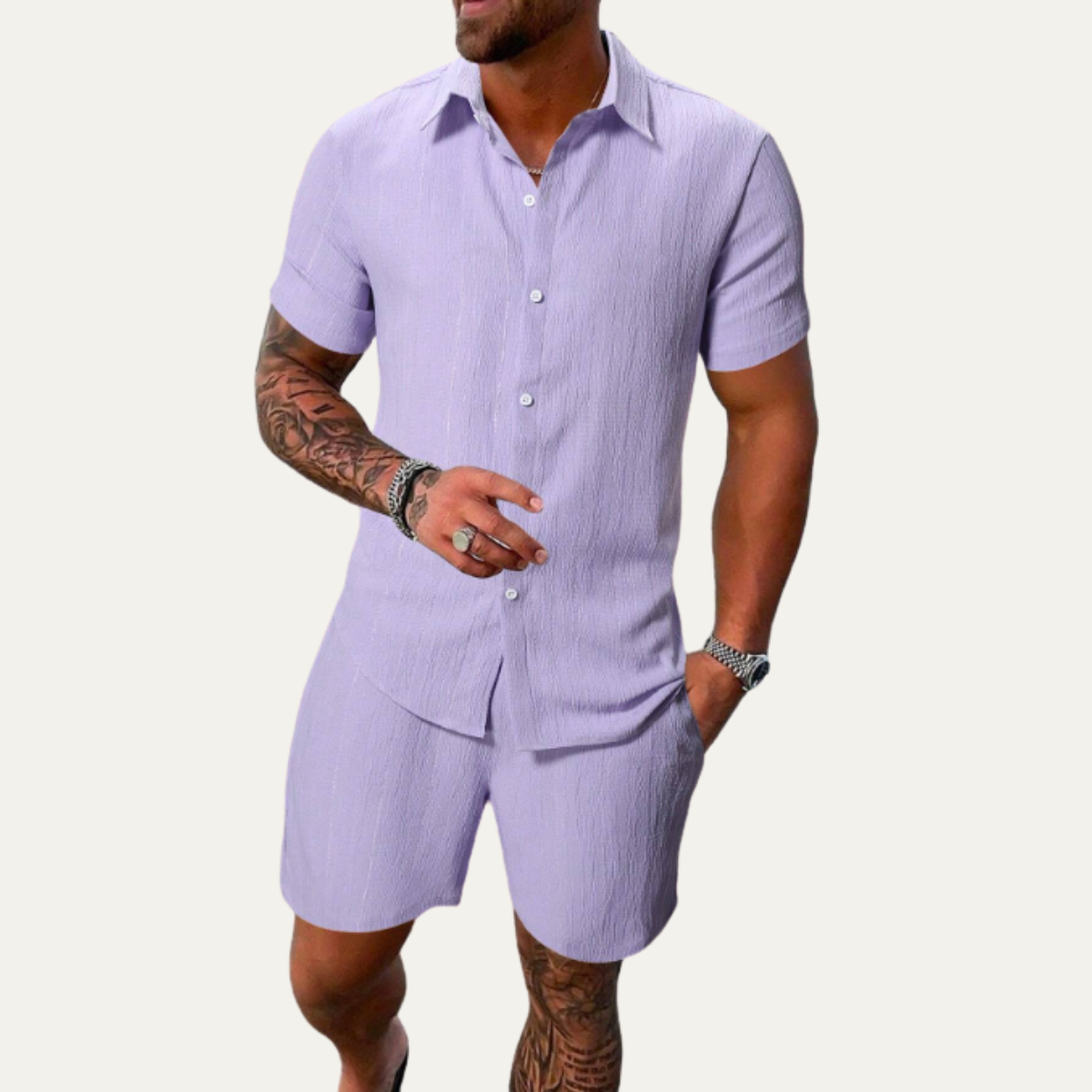 Silas | Men's Casual Linen Button Up Shirt Light Blue Short Sleeve