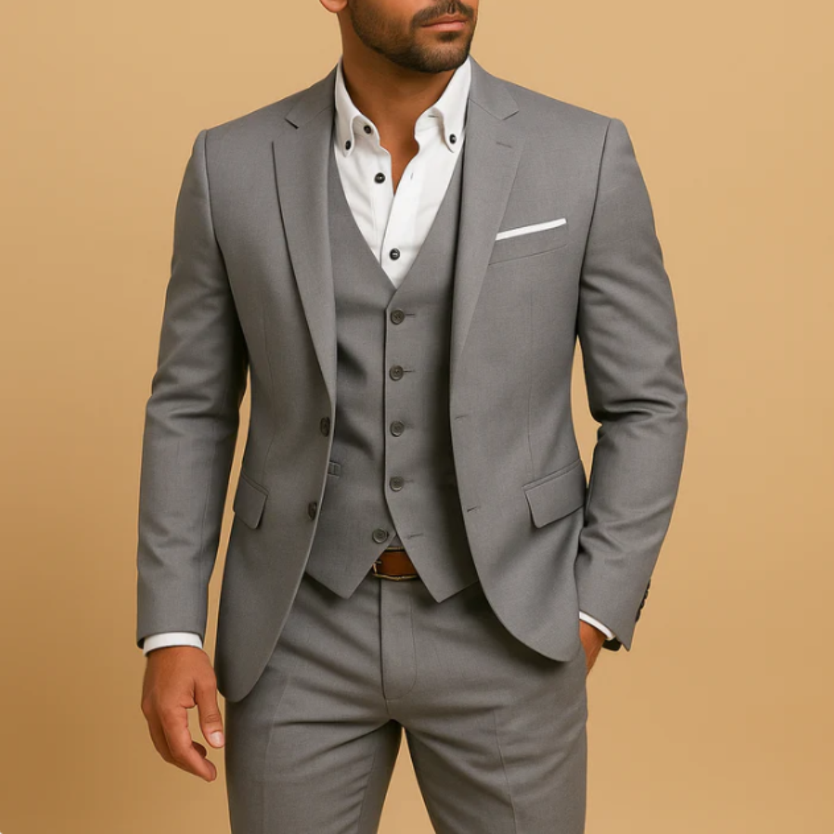 Ezra | Men's Three Piece Suit Gray Slim Fit Blazer Vest Pants