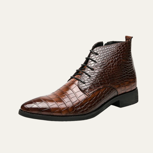 Dama Washington Axel men's crocodile embossed leather ankle boots brown - front view