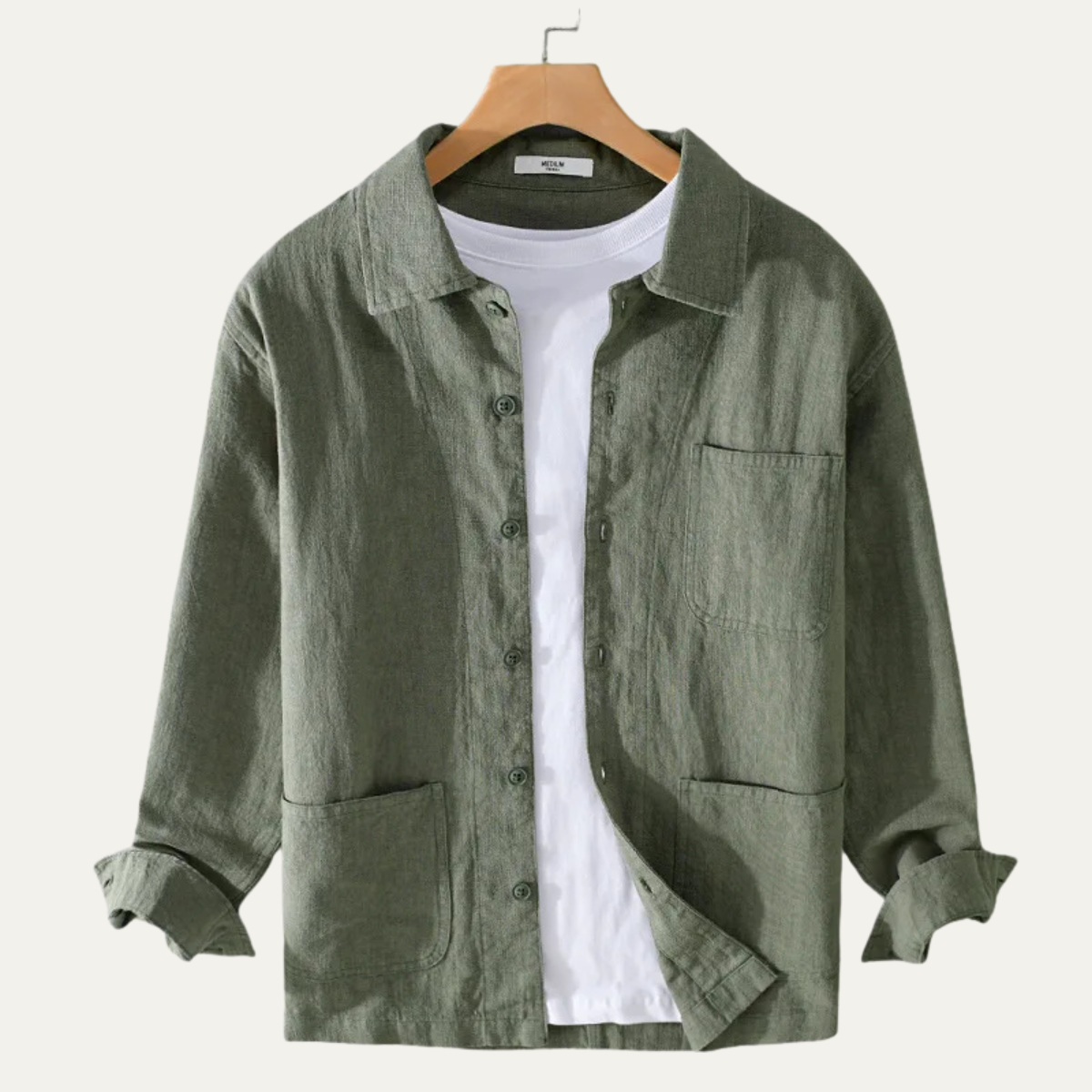 Hugo | Men's Casual Linen Shirt Jacket Cream With Pockets