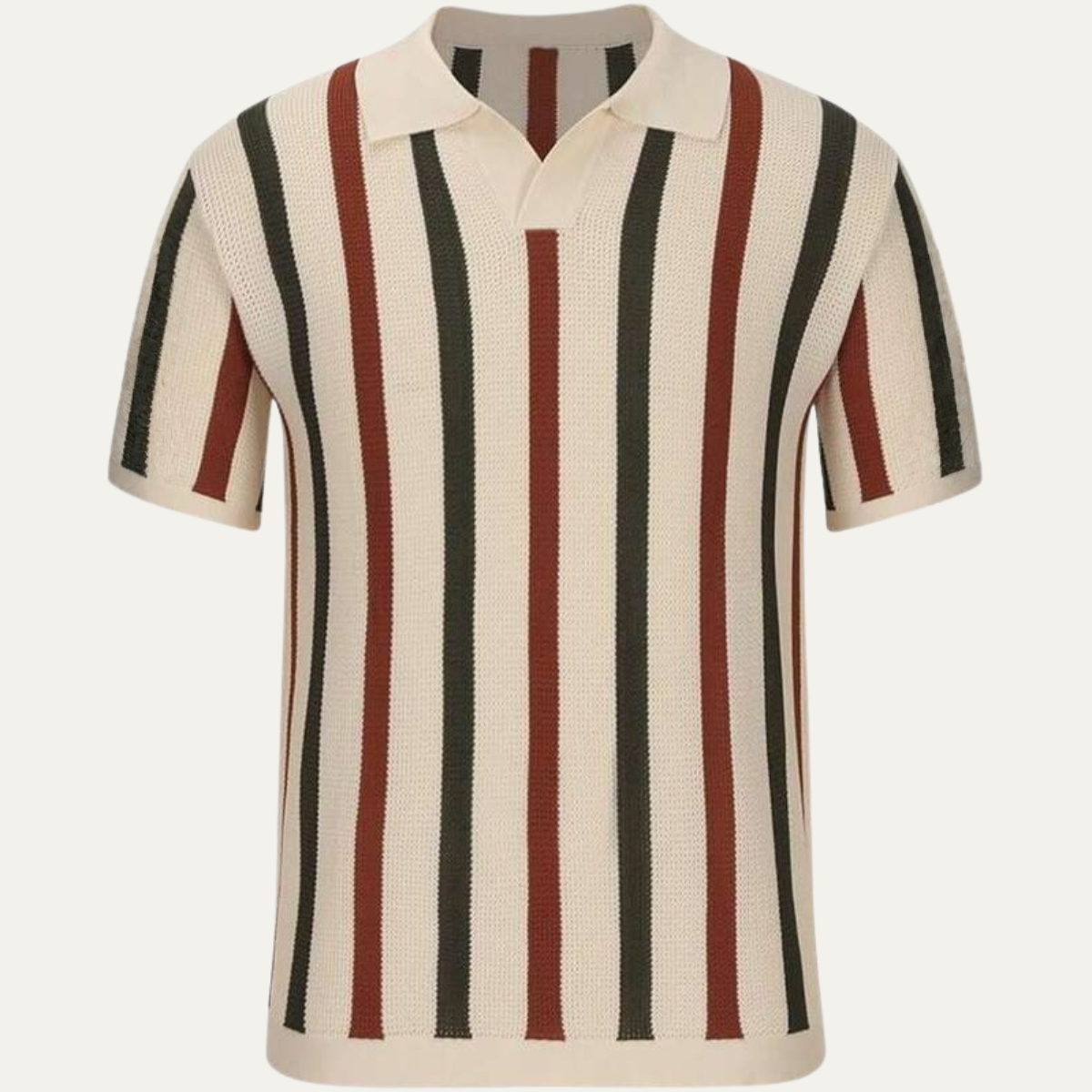 Blake | Men's Striped Knit Polo Shirt Cream Burgundy