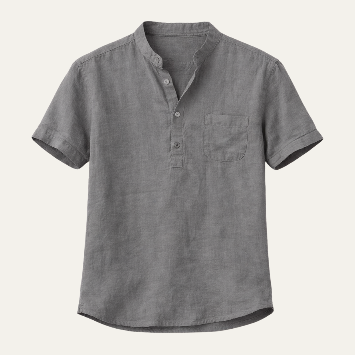 Axel | Men's Casual Linen Henley Shirt Gray Short Sleeve