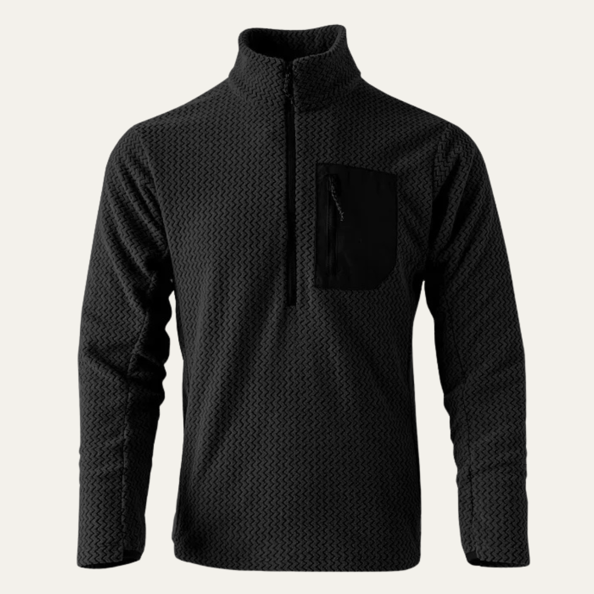 Ezra | Men's Quarter Zip Sweater Cream Knit Chest Pocket