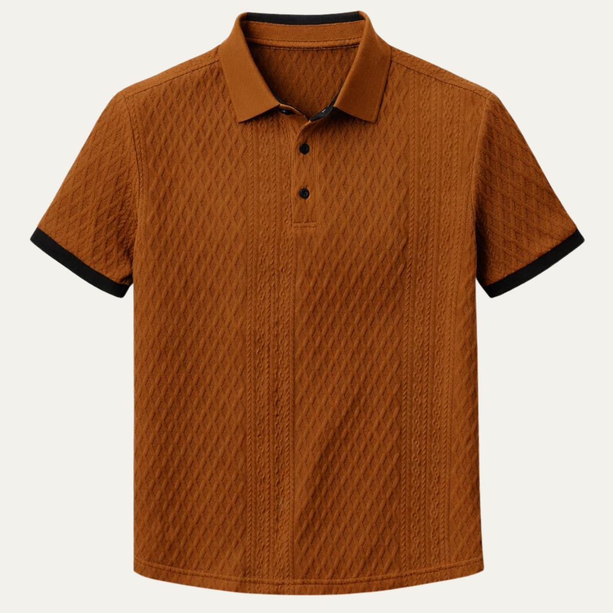 Beau | Men's Textured Polo Shirt Brown Contrast Trim