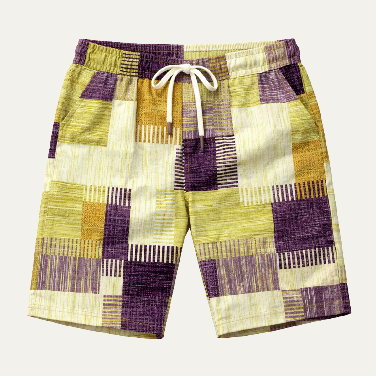 Beau | Men's Casual Board Shorts Yellow Purple Plaid