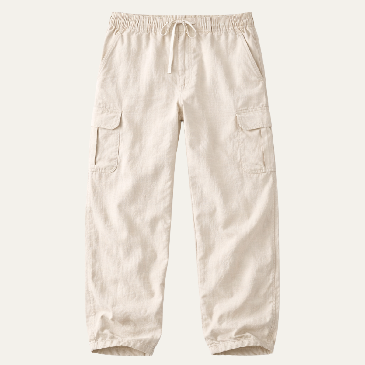 Cade | Men's Casual Linen Cargo Pants Cream Relaxed Fit