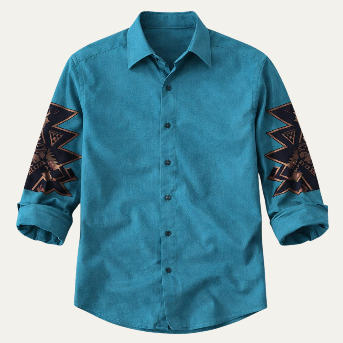 Wyatt | Men's Boho Button Up Shirt Teal Geometric Sleeves