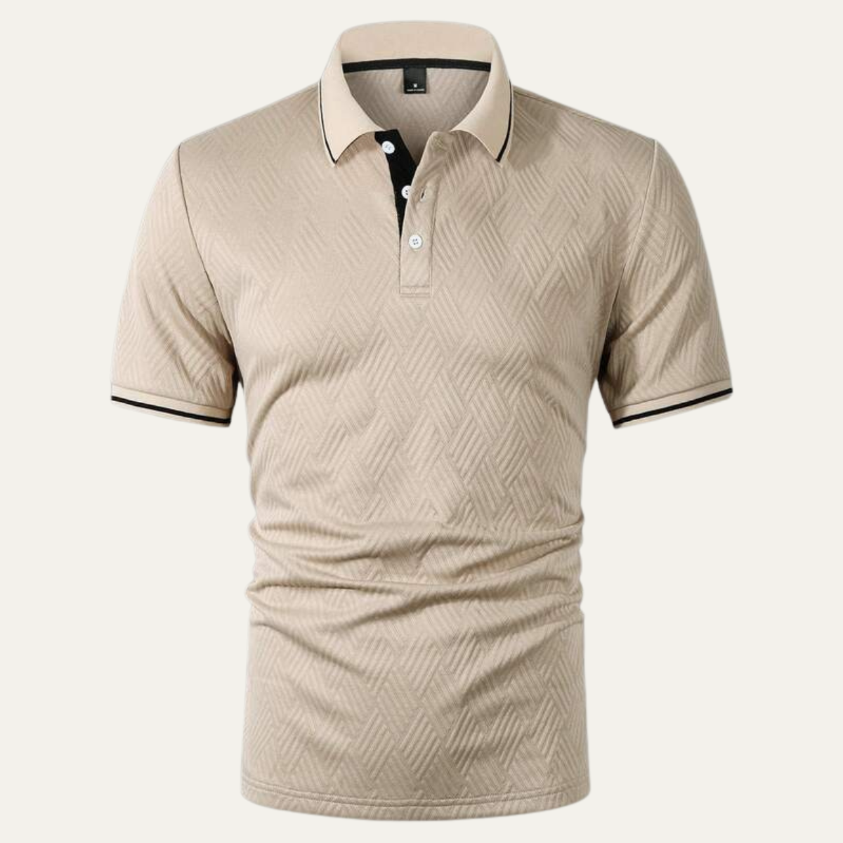 Beau | Men's Polo Shirt Cream Textured Short Sleeve