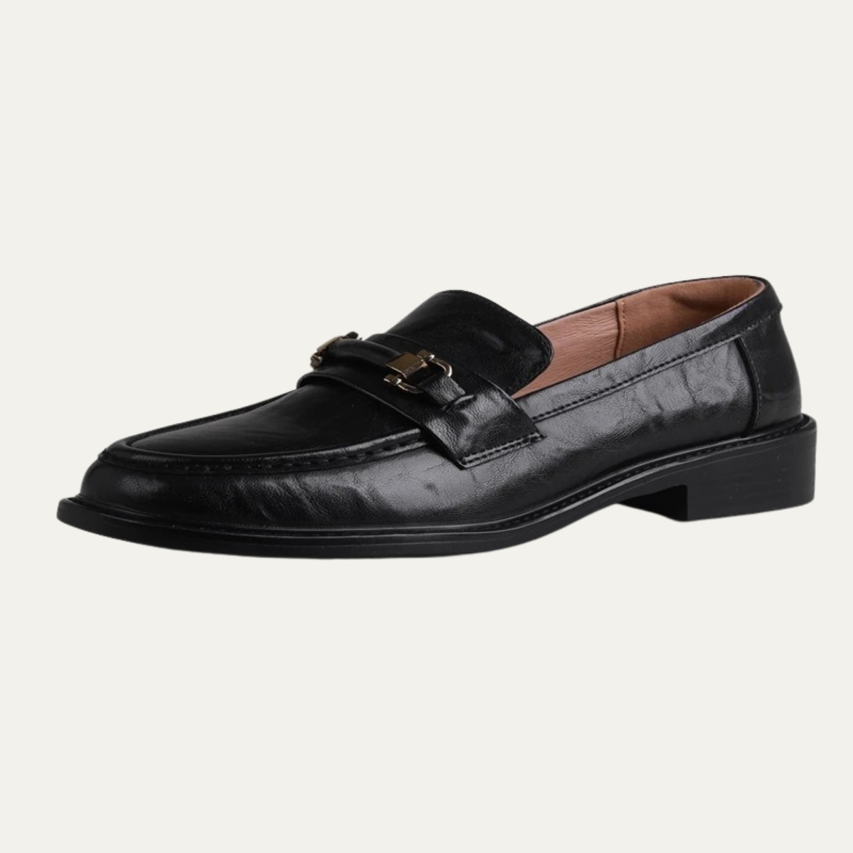Axel | Men's Classic Slip On Leather Loafers Black Metal Buckle