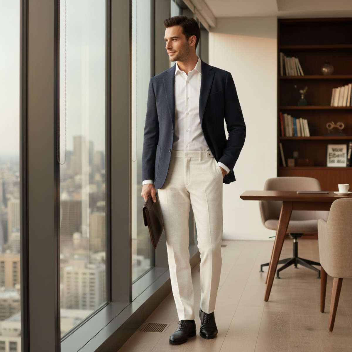 Seth | Men's Slim Fit Dress Pants Cream Tailored