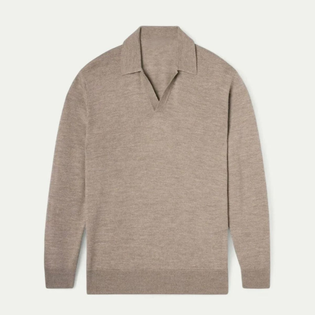 Dama Washington Blake men's casual v neck sweater taupe long sleeve - front view