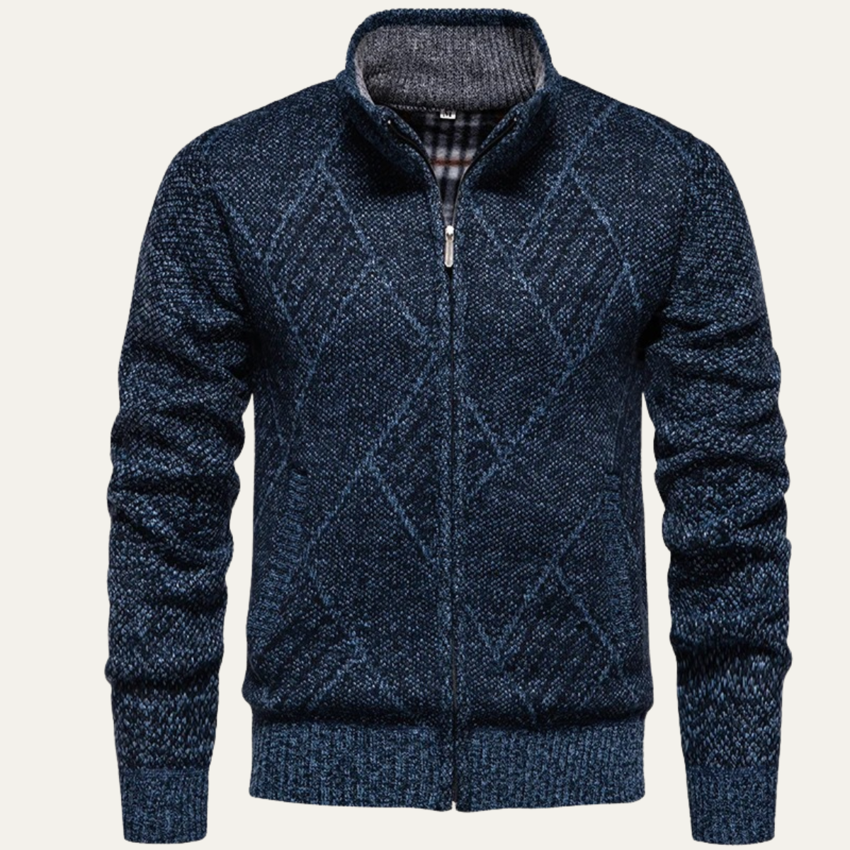 Wyatt | Men's Cable Knit Cardigan Charcoal Gray Diamond Pattern