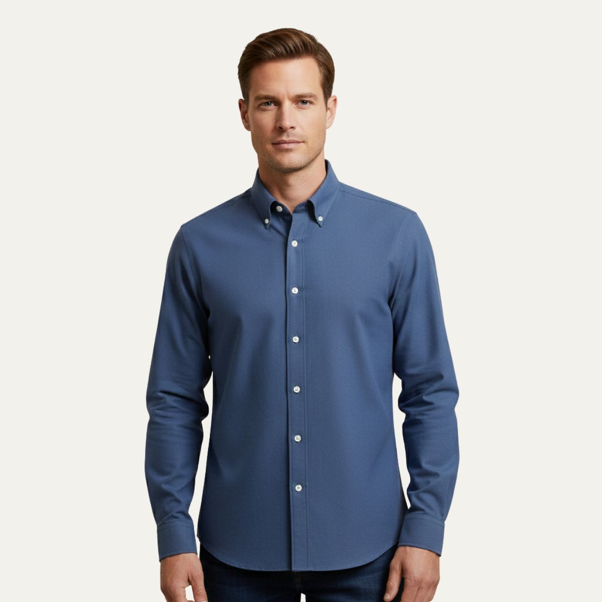 Rhys | Men's Button Up Shirt Navy Long Sleeve Cotton Poplin