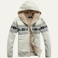 Dama Washington Ash men's cream fair isle zip up hoodie sherpa lined - front view