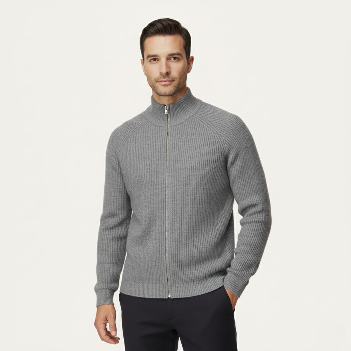 Bram | Men's Cardigan Sage Green Zip Up Ribbed Knit