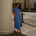 Dama Washington Isla women's denim shirt dress light blue short sleeve - view 3