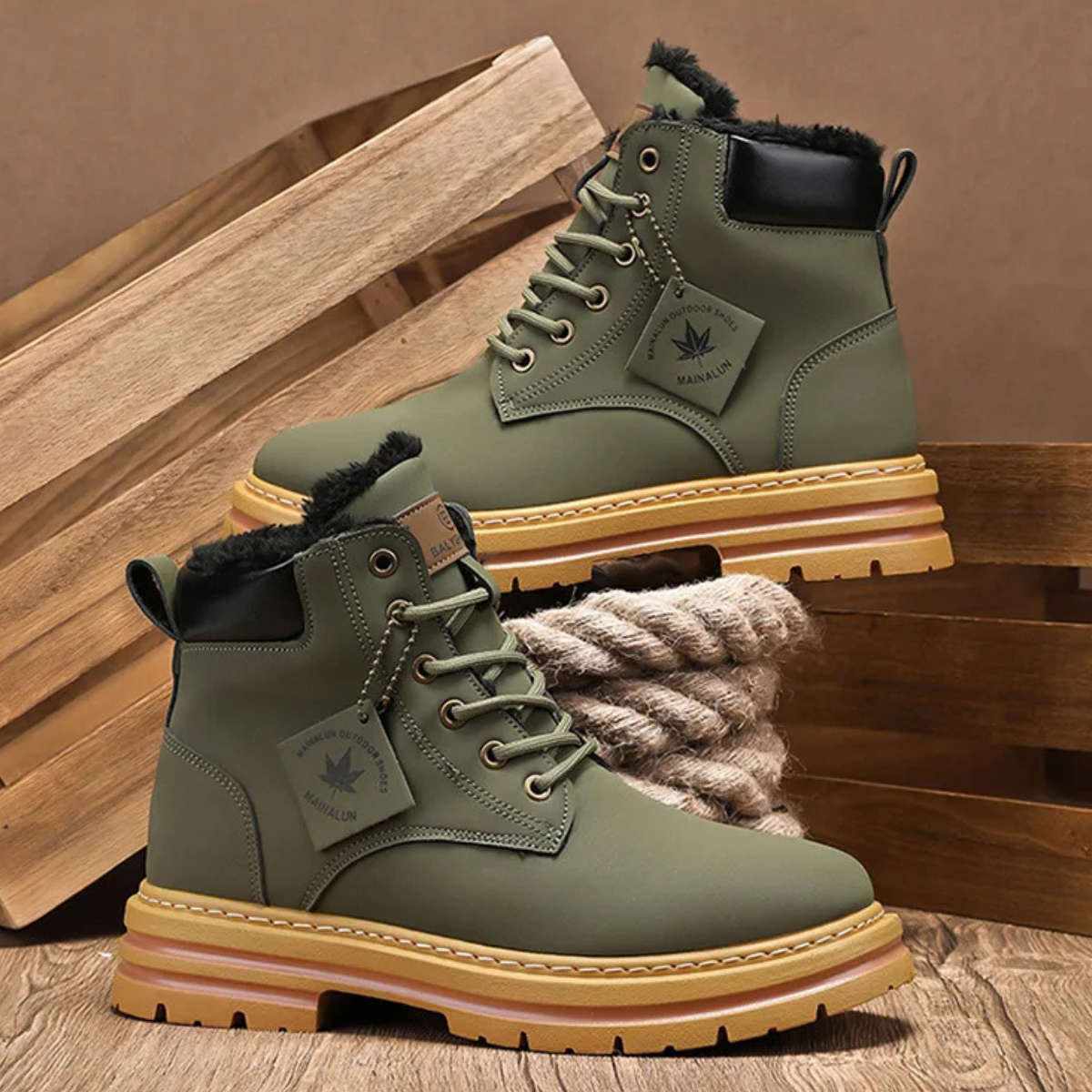 Beau | Men's Lace Up Work Boot Tan Platform Sole