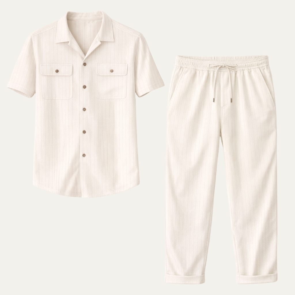 Dama Washington Marco men's casual linen matching set cream short sleeve - view 7