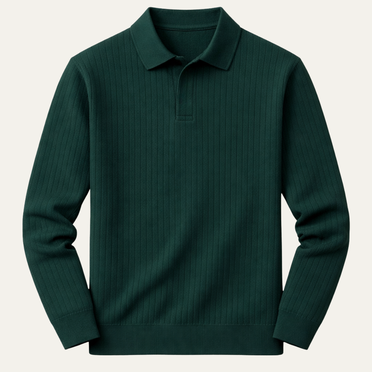 Bram | Men's Ribbed Knit Polo Shirt Deep Green Long Sleeve