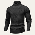 Dama Washington Soren men's cable knit turtleneck sweater charcoal button neck - front view