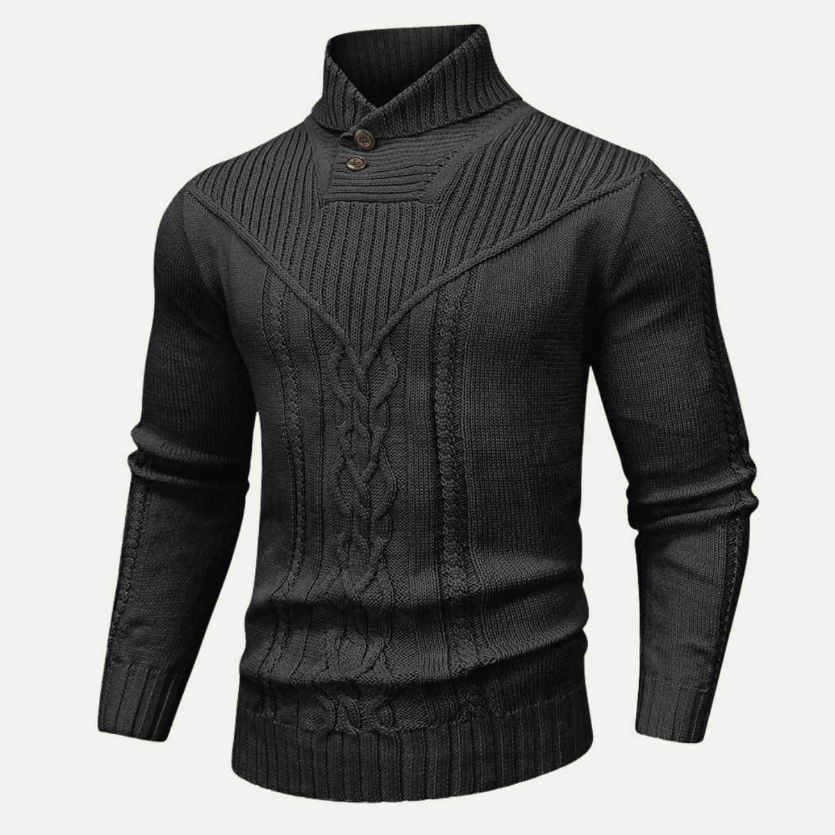 Soren | Men's Cable Knit Turtleneck Sweater Charcoal Button Neck