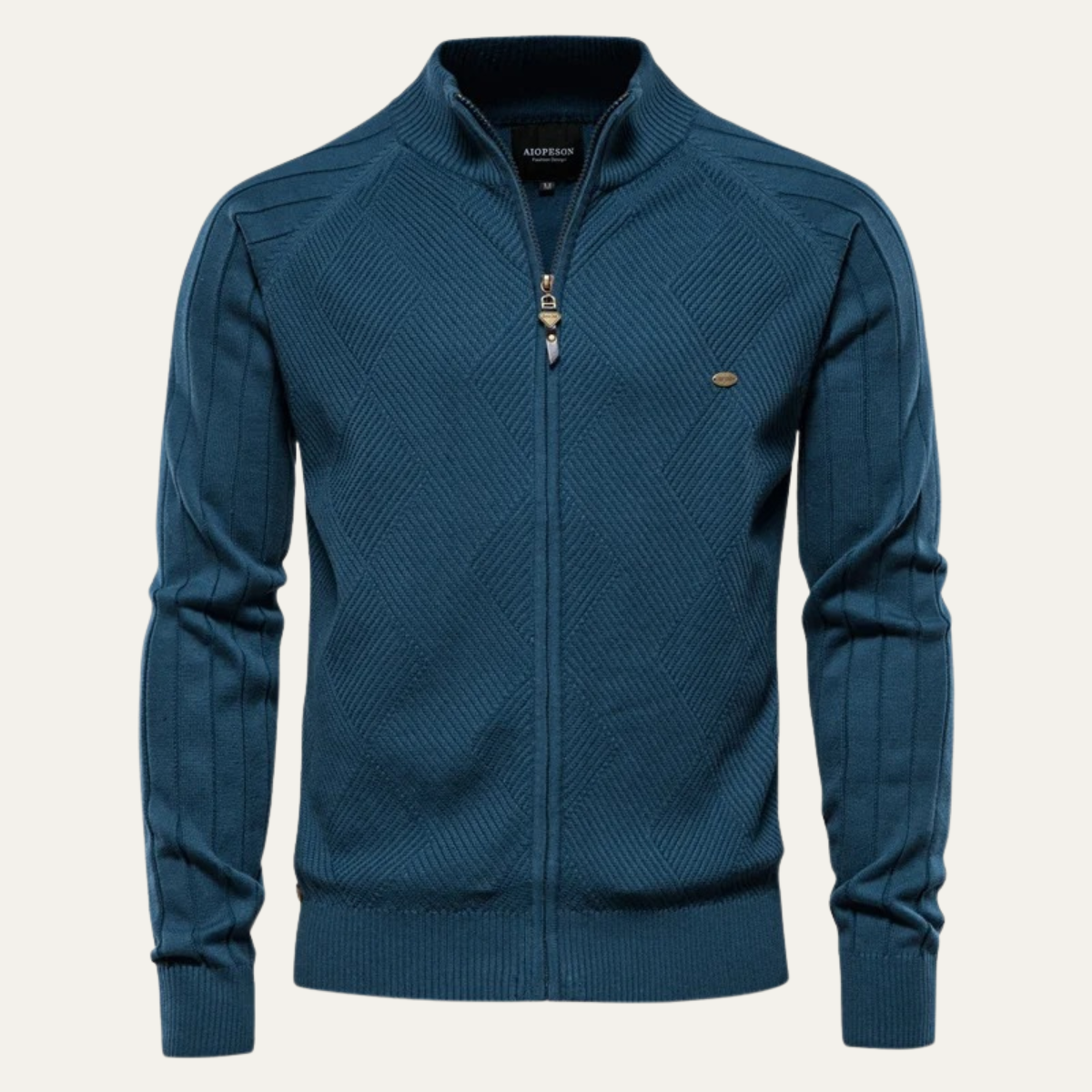 Ash | Men's Casual Zip Up Cardigan Cream Textured