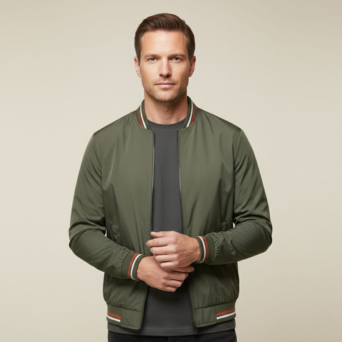 Ines | Men's Lightweight Bomber Jacket Sage Green Zip Up