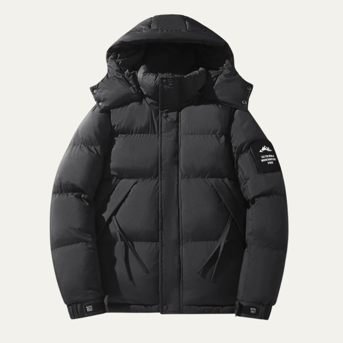 Voss | Men's Puffer Jacket Black Hooded Oversized