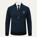 Dama Washington Bram men's wool blend cardigan navy black collar - front view