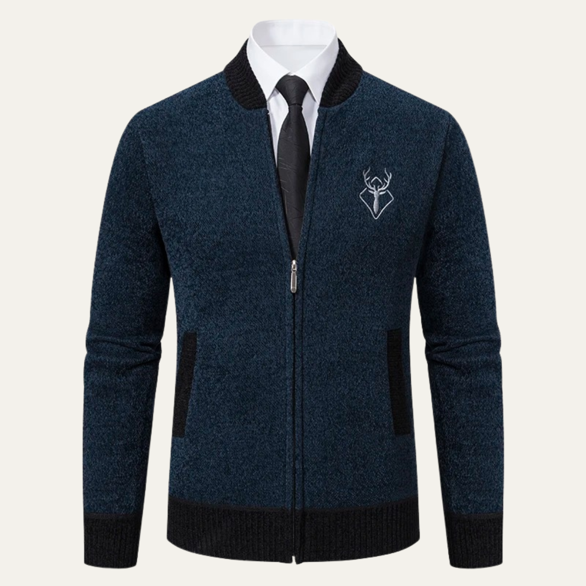 Bram | Men's Wool Blend Cardigan Navy Black Collar