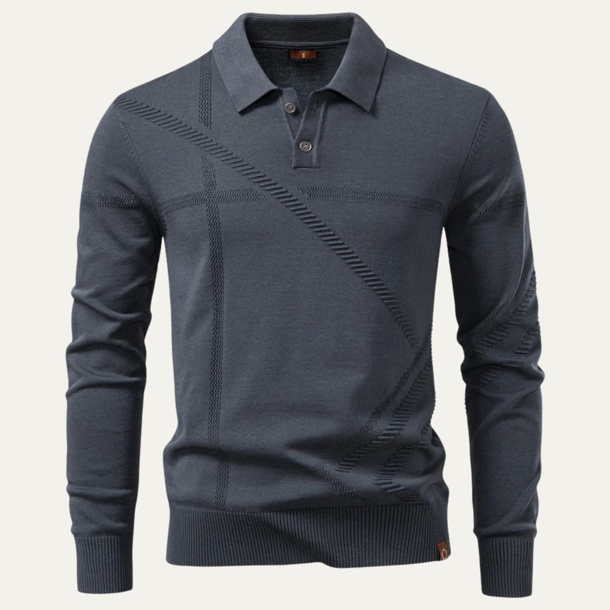 Wade | Men's Lightweight Polo Sweater Gray Geometric Pattern Long Sleeve